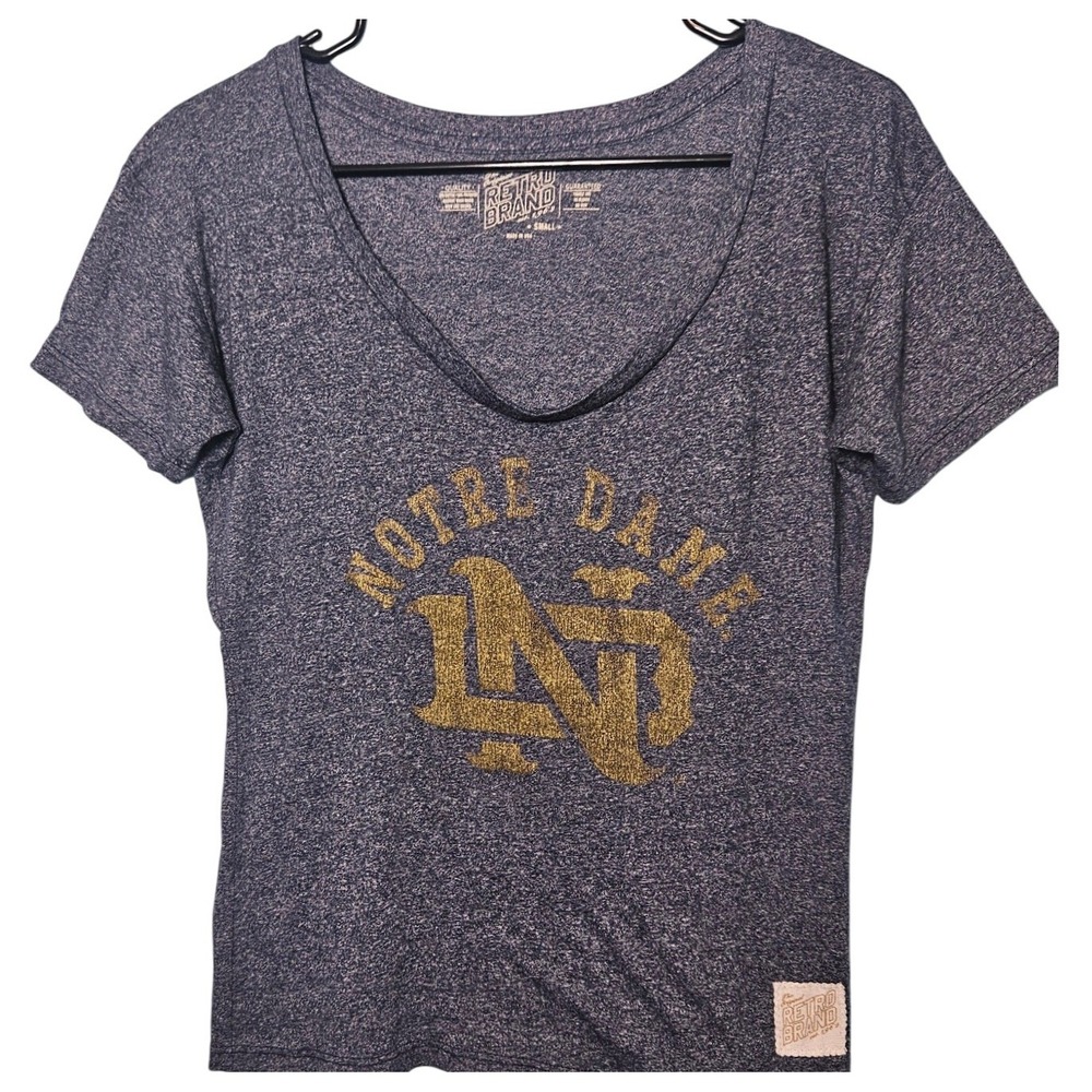 Original Retro Brand Notre Dame Fighting Irish Scoop Neck Tee Small Heather Navy